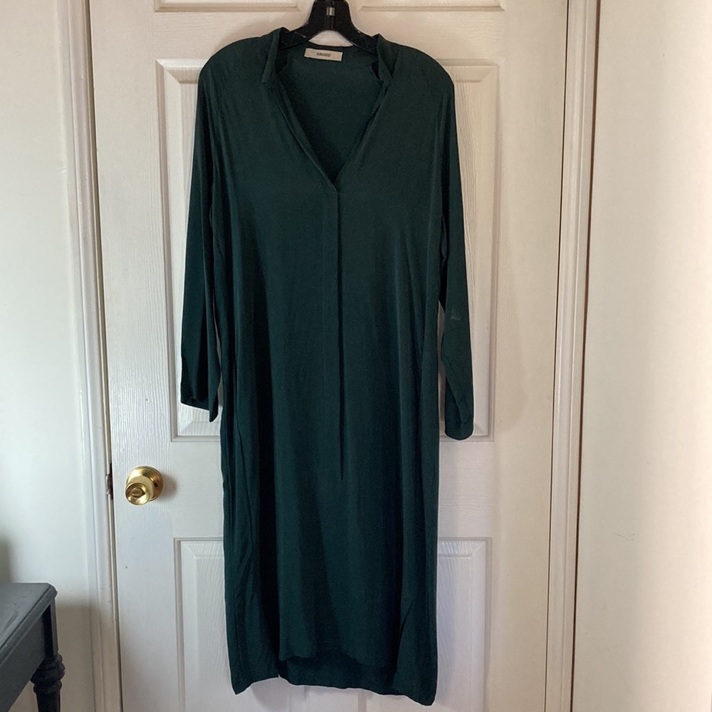 Humanoid Silky Green Long Sleeve Loose-fit Tunic Dress Viscose Cupro Medium